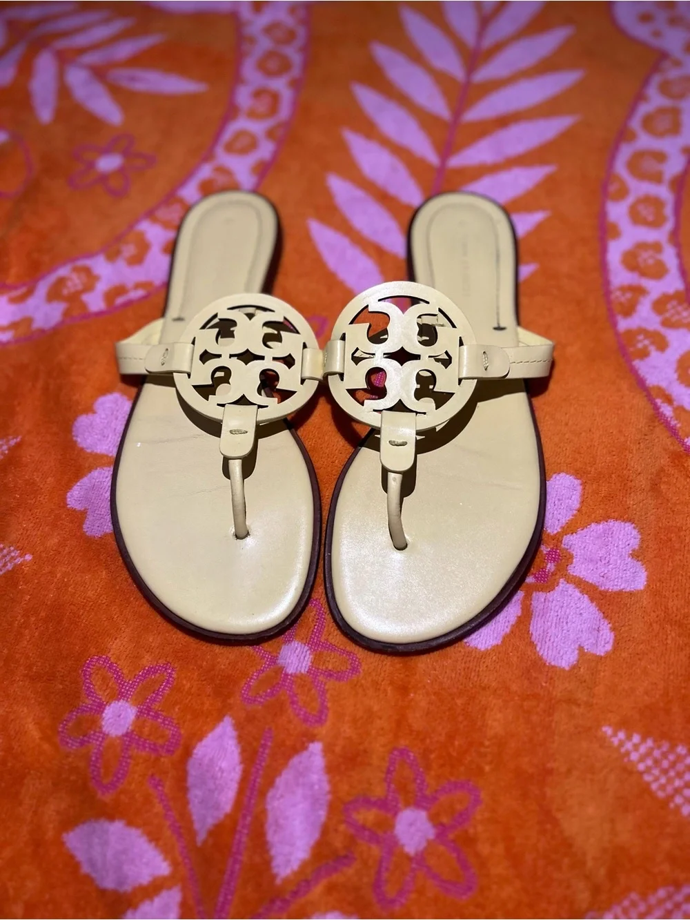 Tory Burch Tan Miller Logo Thong Sandals
